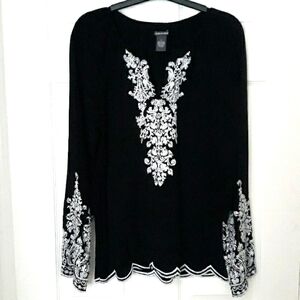 Chelsea & Theodore Black with White Embroidered BOHO Tunic